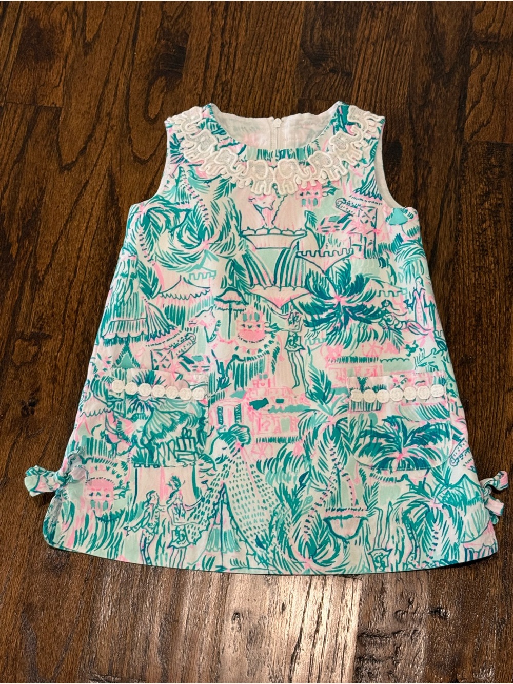 Girls Lilly Pulitzer Safari Pink Green Elephant Embroidered Dress Size 2